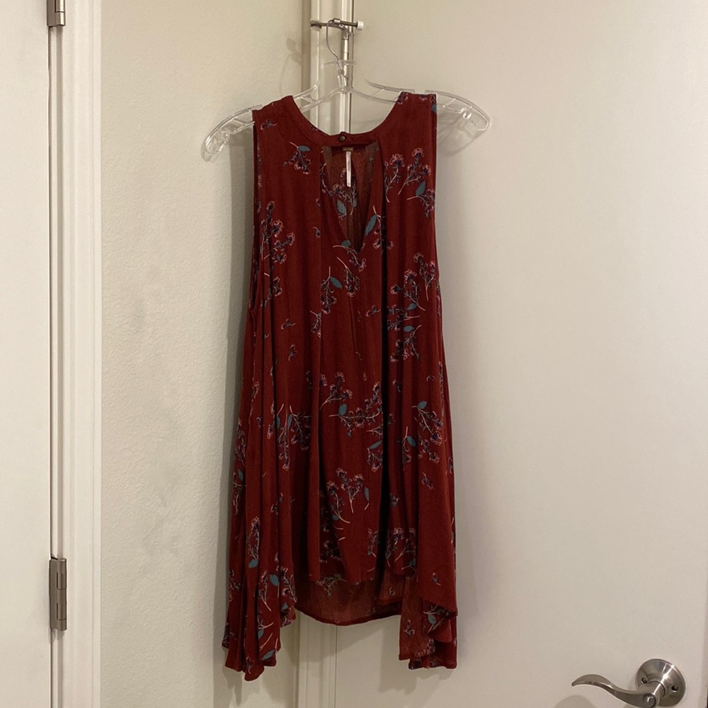 Free People XS burgundy mini swing dress with blue details